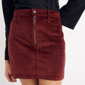 Madewell Stretch Velveteen Straight Zip Mini Skirt sz 26 Dark Cabernet